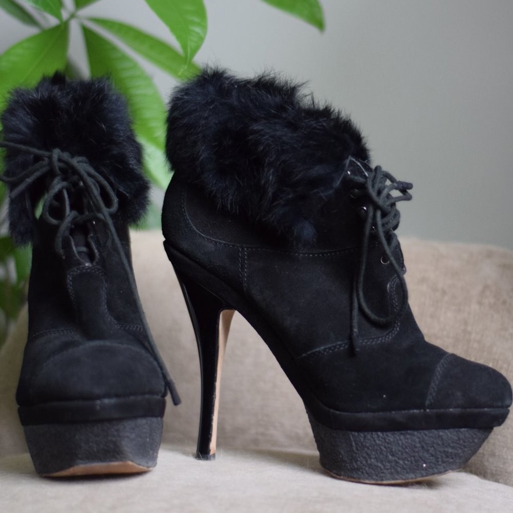 Pier Suede Booties with Rabbit Cuff - Picture 3 of 3